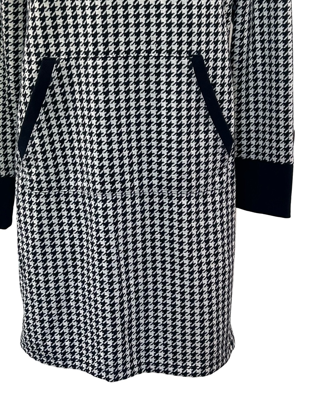 Tommy Hilfiger Houndstooth Hoodie Dress Black White Logo Pocket Medium - Picture 6 of 13